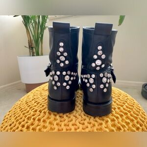 Women genuine leather shoes with decorative stones.